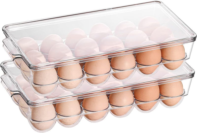 Sooyee 2 Pack Egg Holder for Refrigerator, Plastic Egg Storage Container, Fridge Egg Organizer, Clear Refrigerator Organizer Bins with Lids, Stackable Tray Holds 18 Eggs - Image 1